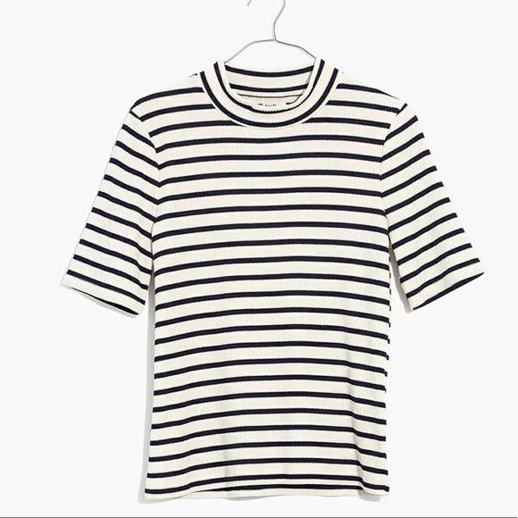 Madewell Ribbed Mockneck Top in Sailor Stripe size small - Picture 3 of 9
